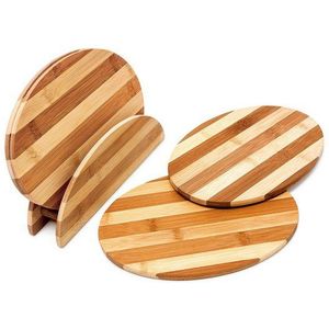 Relaxdays - Frühstücksbrettchen Bambus, hbt: 0,5 x 25 x 18 cm, Küchenbretter 4er Set, mit Halter, Schneidebretter, natur