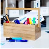 Relaxdays - Schreibtischorganizer, aus Bambus, 4 Fächer, Henkel zum Tragen, Stiftehalter, HxBxT: 20 x 25 x 11,5 cm, natur
