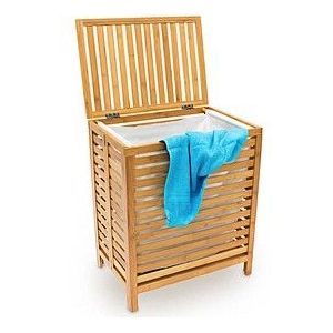 Relaxdays Wasmand - Houten was mand - Bamboe hout - 100 liter met deksel - 60x50,5x35,5HBD