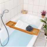 Badewannenablage Bambus, HxBxT: 5,5x70x16,5 cm, mit 3 Fächern, Holz, Badewannenaufsatz, natur - Relaxdays