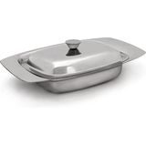 Relaxdays botervloot rvs - deksel - klassiek - voor 250 g boter - 6 x 19,5 x 13 cm - boterschaal - zilver