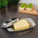 Relaxdays botervloot rvs - deksel - klassiek - voor 250 g boter - 6 x 19,5 x 13 cm - boterschaal - zilver
