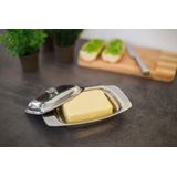 Relaxdays botervloot rvs - deksel - klassiek - voor 250 g boter - 6 x 19,5 x 13 cm - boterschaal - zilver