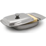 Relaxdays botervloot rvs - deksel - klassiek - voor 250 g boter - 6 x 19,5 x 13 cm - boterschaal - zilver