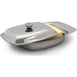 Relaxdays botervloot rvs - deksel - klassiek - voor 250 g boter - 6 x 19,5 x 13 cm - boterschaal - zilver