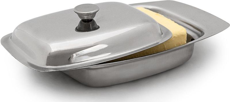 Relaxdays botervloot rvs - deksel - klassiek - voor 250 g boter - 6 x 19,5 x 13 cm - boterschaal - zilver