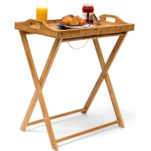 Relaxdays dienblad tafel bamboe - inklapbare bijzettafel - serveerblad hout - koffietafel