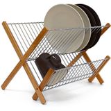 Relaxdays afdruiprek - 27 x 38 x 29 cm - inklapbaar - bamboe - metaal