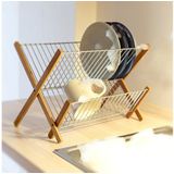 Relaxdays afdruiprek - 27 x 38 x 29 cm - inklapbaar - bamboe - metaal