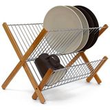 Relaxdays afdruiprek - 27 x 38 x 29 cm - inklapbaar - bamboe - metaal