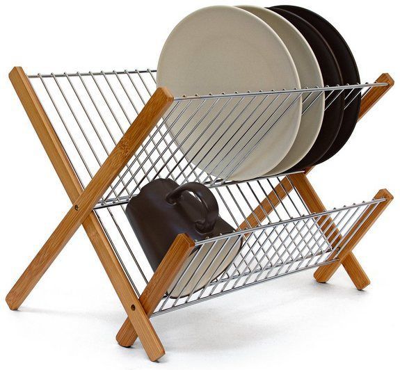 Relaxdays afdruiprek - 27 x 38 x 29 cm - inklapbaar - bamboe - metaal