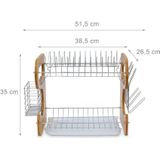 Relaxdays afdruiprek met lekbak - bestekmand - 2 laags - 35 x 51 x 26,5 cm - bamboe