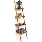 Relaxdays ladderrek bamboe - 4 planken - 176 x 44 x 37 cm - smal - hout - natuur
