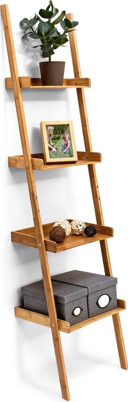 Relaxdays ladderrek bamboe - 4 planken - 176 x 44 x 37 cm - smal - hout - natuur