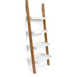 Relaxdays ladderrek Bamboo, 4 planken, bamboe, hoog, woonkamer, werkkamer, staand rek, HBD: 144 x 56 x 34 cm, natuur/wit