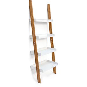 Relaxdays ladderrek bamboe - traprek - opbergrek - ladder rek wit - houten rek