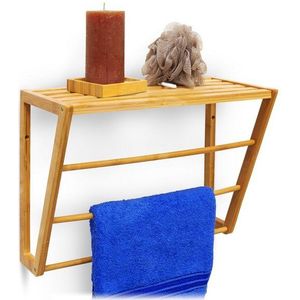 Relaxdays handdoekrek bamboe met plankje badhanddoekhouder muurbevestiging