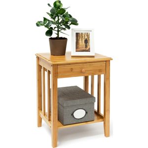 Relaxdays bijzettafel met lade, HxBxD: ca. 51,5x40,5x30,5 cm, nachtkastje van robuust hout, bamboe tafeltje, natuur