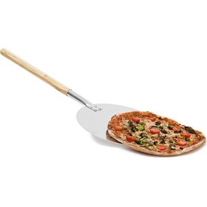 Relaxdays pizzaschep rond - aluminium - Ø 30 cm - professioneel - pizzaspatel - taartschep - beige-zilver