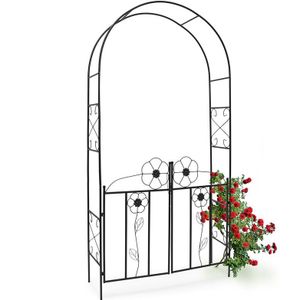 Relaxdays tuinboog met poort - gepoedercoat ijzer - 228 x 116 x 36,5 cm - klimplanten - zwart