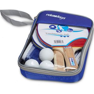 Relaxdays Tafeltennis set met netracket 3 tafeltennisballen en een opbergtas met polsband HxBxD: 26,0 x 16,5 x 3,7 cm, blauw