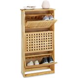 Relaxdays schoenenkast - hout - 3 vakken - met deuren - voor 6 paar - 104,3 x 55 x 20,2 cm