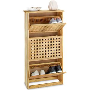 Relaxdays schoenenkast - hout - 3 vakken - met deuren - voor 6 paar - 104,3 x 55 x 20,2 cm
