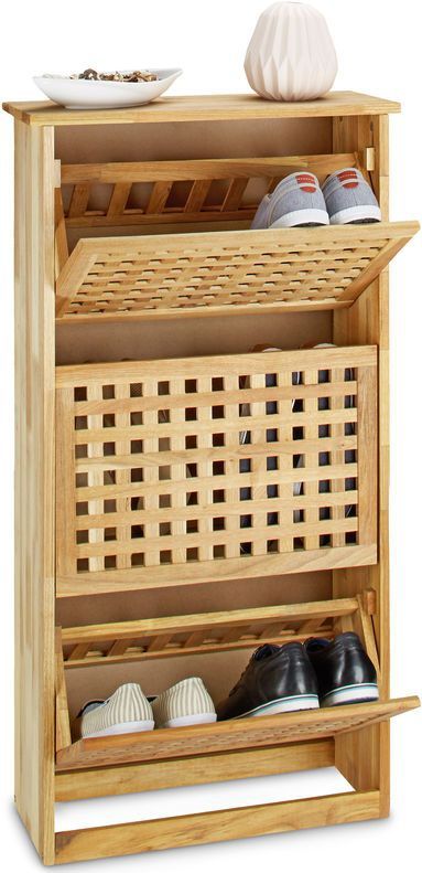 Relaxdays schoenenkast - hout - 3 vakken - met deuren - voor 6 paar - 104,3 x 55 x 20,2 cm