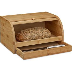 Relaxdays broodtrommel met schuifdeksel, bamboe hout, brooddoos, brood trommel