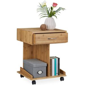 Relaxdays Rolconsoletafel ROLLI bijzettafel lade 2 vakken bamboe (h x b x d): 56,5 x 43 x 46 cm, naturel