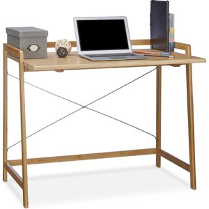 Relaxdays bureau hout - computertafel bamboe - bureautafel computer - woonkamer - modern