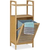 relaxdays wasmand met plankje, badkamerrek, badkamerkast, wastrommel bamboe hout