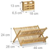Relaxdays afdruiprek met bestekmand - 2 etages - bamboe - inklapbaar - 24 x 46 x 28 cm