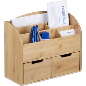 Relaxdays bureau organizer bamboe - 6 vakken - 2 lades - 28 x 33 x 13,5 cm