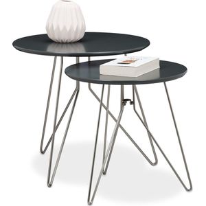 Relaxdays bijzettafel set van 2 - salontafel rond - koffietafel - 40 / 48 cm - tafeltjes