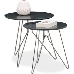 Relaxdays koffietafel set van 2 - rond - 48 en 40 cm - modern - staal - glas - woonkamer