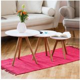 Beistelltisch 3er Set, Tischbeine aus Walnuss-Holz, weiße Tischplatte 50, 40 und 32 cm, im nordischen Design, weiß / natur - Relaxdays