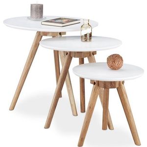 Relaxdays bijzettafeltjes walnoothout - set van 3 - klein - 50 cm - 40 cm - 32 cm - woonkamer