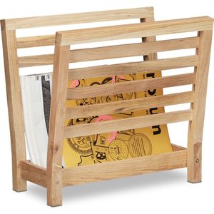 Relaxdays tijdschriftenhouder, staand, walnotenhout, HBD 38,5 x 26,5 x 40 cm, houten lectuurbak, krantenbak hout, modern
