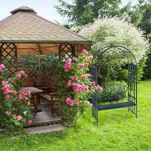 Relaxdays rozenboog met bank metaal - rankhulp voor klimplanten - tuinboog - weerbestendig