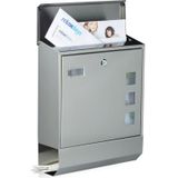 Relaxdays brievenbus rvs - wandbrievenbus met krantenrol - naambordje - wandmontage