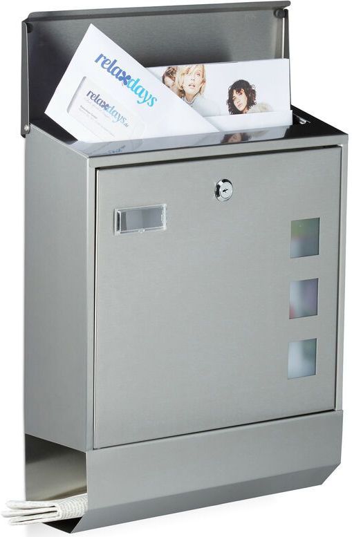 Relaxdays brievenbus rvs - wandbrievenbus met krantenrol - naambordje - wandmontage