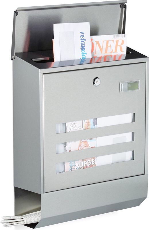 Relaxdays brievenbus hangend - met krantenrol - naambordje - 42 x 35 x 12,5 cm - buiten