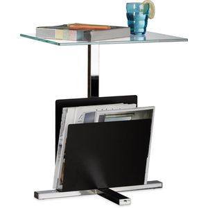 Relaxdays bijzettafel met lectuurbak x 46 x 36 cm - metaal - glas - modern