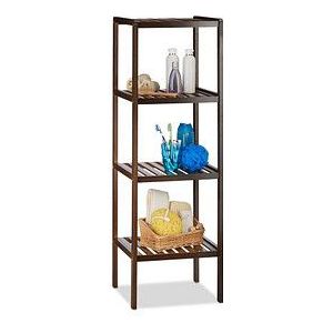 Relaxdays badkamerrek bamboe - 4 planken - 110 x 34,5 x 33 cm - hoog - donkerbruin