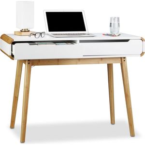 Relaxdays bureau met lades - Scandinavisch design - bamboe - 73 x 100 x 45 cm - wit