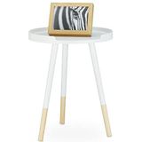 Relaxdays bijzettafel, Scandinavisch design, jarne 70, met rand, drie poten, H x Ø 49 x 40 cm, wit