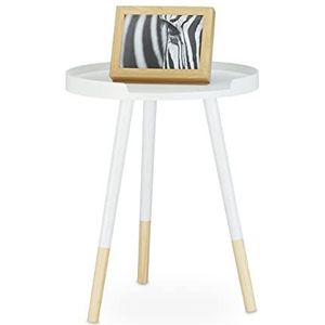 Relaxdays bijzettafel, Scandinavisch design, jarne 70, met rand, drie poten, H x Ø 49 x 40 cm, wit