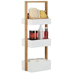 Relaxdays badkamerrek bamboe - 3 manden - klein - keuken - staand - smal - 76 x 30 x 18,5 cm - wit/natuur