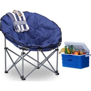 Relaxdays Campingstoel moonchair - klapstoel XXL - gepolsterd - kampeerstoel - donkerblauw